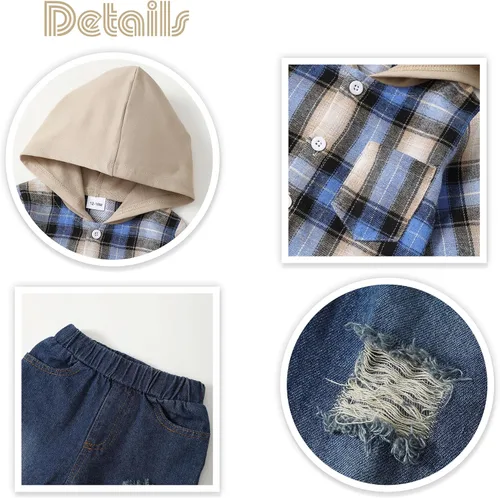 Miniatura 32 de Renotemy Ropa de bebé para niño, trajes de mezclilla, sudadera con capucha para bebés, pantalones de mezclilla, ropa para niños pequeños