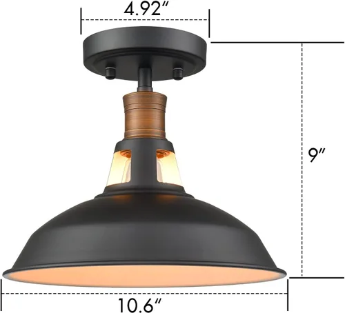 Miniatura 6 de CLAXY - Lámpara de techo industrial semiempotrada con pantalla de granero en blanco y negro Dimmable E26 Barn Ceiling Light Semi-flush Mount for