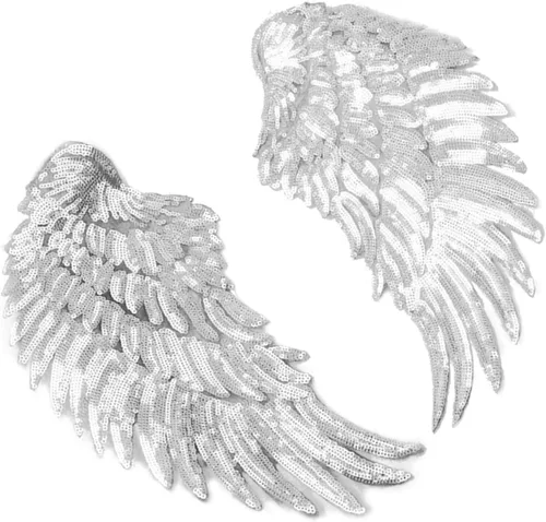 Miniatura 8 de Parches de lentejuelas de alas de ángel, 2 pares de parches bordados para planchar, apliques bordados para bricolaje, accesorios de decoración