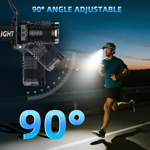Miniatura 4 de Linterna frontal súper brillante recargable: luz LED para cabeza, 99000LM Zoom Head Lamp y luz trasera roja, linterna impermeable con 6 clips