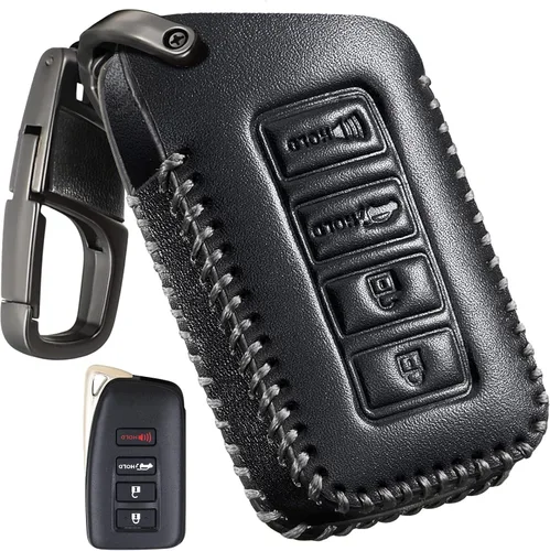 Slohif Funda de llavero de cuero para Lexus para ES GS LS NX RS GX LX RC LC, Estuche de cuero + Anillo en D + Gancho (Negro)