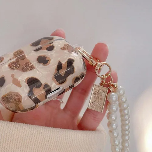 Miniatura 2 de Funda para Airpods de 3ª generación 2021 con llavero de perlas para mujeres y niñas, accesorios compatibles con funda de carga AirPods de 3ª Leopard