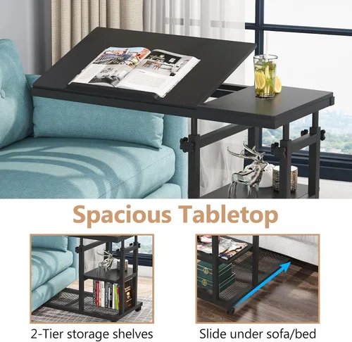 Miniatura 8 de Tribesigns Mesa C de altura ajustable con ruedas, mesa auxiliar móvil para aperitivos con tablero de dibujo inclinable, soporte para sofá, mesita
