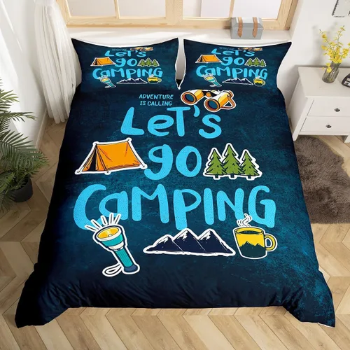 Miniatura 4 de Happy Camping - Juego de funda de edredón tamaño Queen, con temática de caravana de dibujos animados, estilo rústico, estilo granja, juego de ropa