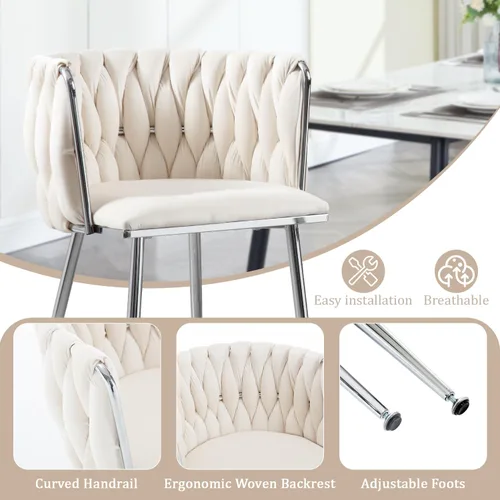 Miniatura 4 de Juego de 2 sillas de comedor de terciopelo, sillas tapizadas tejidas para sala de estar, sillas modernas de cocina y comedor, sillas decorativas