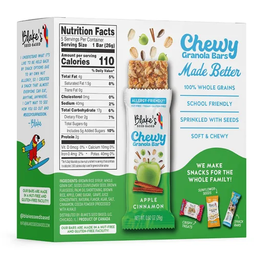 Miniatura 8 de Blake's Seed Based Barras de granola masticables — Manzana y canela (5 unidades), veganas, sin gluten, sin nueces y sin lácteos, aperitivos