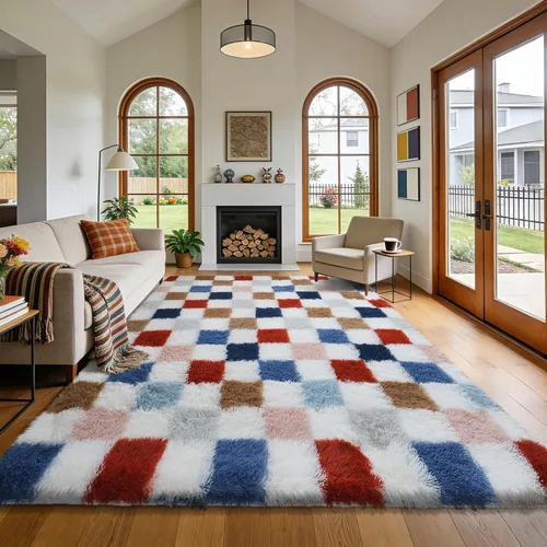 Miniatura 30 de Alfombra peluda para dormitorio, sala de estar, 2 x 6 pies, antideslizante, esponjosa, suave, alfombra lanuda beige y blanca para sala de estar