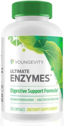 Youngevity Ultimate Enzymes - Enzimas múltiples para digestión, gases y alivio de la hinchazón - Betaína HCl, Bis de Buey, Pancreatina 10X, Papaína