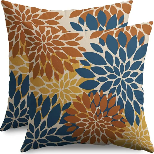 Miniatura 25 de Fundas de Almohada Azul Aguamarina 16X16 Pulgadas Juego de 2, Flores de Dalia Primavera Verano Floral Crema Fundas de Almohada Decorativas