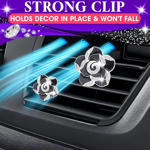Miniatura 7 de Juego de 2 clips de ventilación para ambientador de automóvil, clips de ventilación de automóvil de camelia, lindos accesorios