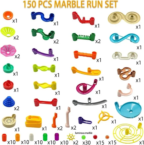 Miniatura 8 de DSHMIXIA Marble Run para niños de 3-4 y 5-8 años, 150 piezas de juguetes de construcción resistentes, juegos para niños, pista de carreras