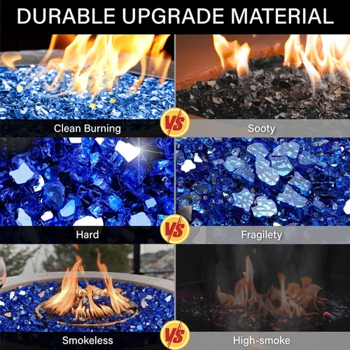 Miniatura 40 de NUPICK Vidrio de Fuego de 5 Libras, Vidrio Brillante para Fogata de 1/2 Pulgada, Roca de Vidrio Templado para Fogata para Propano o Gas Natural