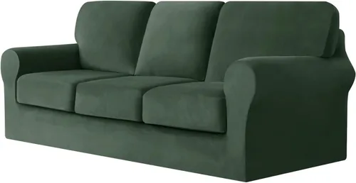 Miniatura 28 de UNBBRRL Fundas de sofá de 3 piezas para sofá, funda de terciopelo elástico para sillón con 1 funda de cojín de asiento y 1 funda de respaldo