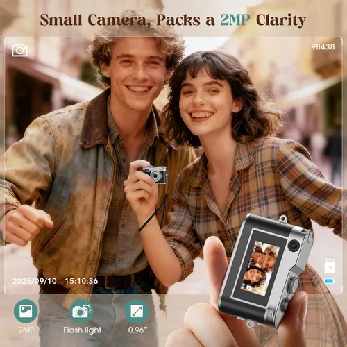 Miniatura 5 de HOTU Mini cámara digital, llavero 1080P HD con lente de 2MP, flash, grabación de video, tarjeta 32G incluida, cámara retro portátil y compacta