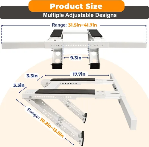 Miniatura 2 de Soporte de aire acondicionado sin perforación, soporte de CA ajustable para ventana que se adapta a ventanas individuales y dobles, acero resistente
