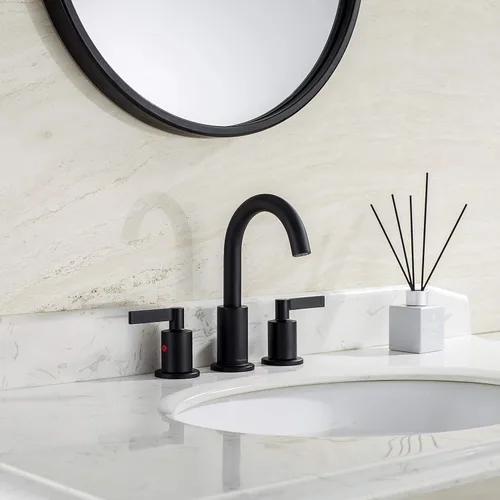 Miniatura 2 de TimeArrow TAF830C-MB - Grifo de lavabo de baño de 2 manijas de 8 pulgadas con drenaje emergente, grifo moderno de arco alto, 3 agujeros con boquilla