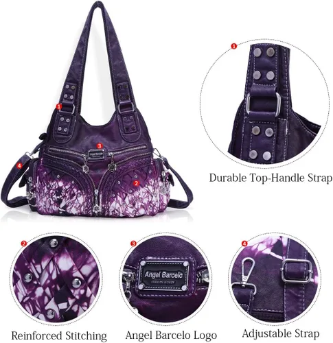 Miniatura 187 de Angel Barcelo - Bolsa de hombro amplia para mujer, diseño Hobo, cuero lavado