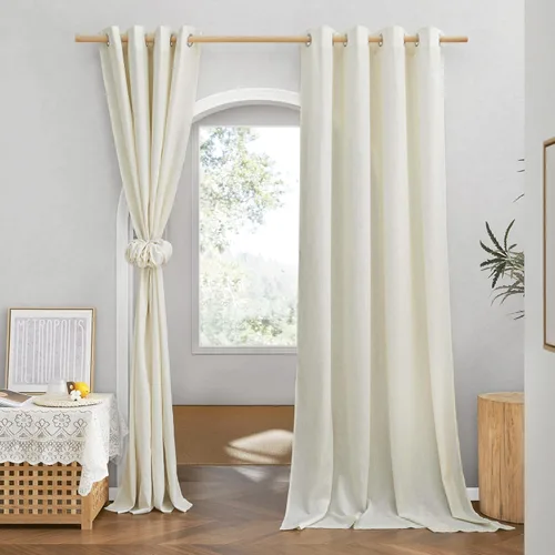 Miniatura 202 de NICETOWN Cortinas de lino natural con textura de lino para dormitorio, mezcla de lino rústica con ojales en la parte superior, semitransparentes