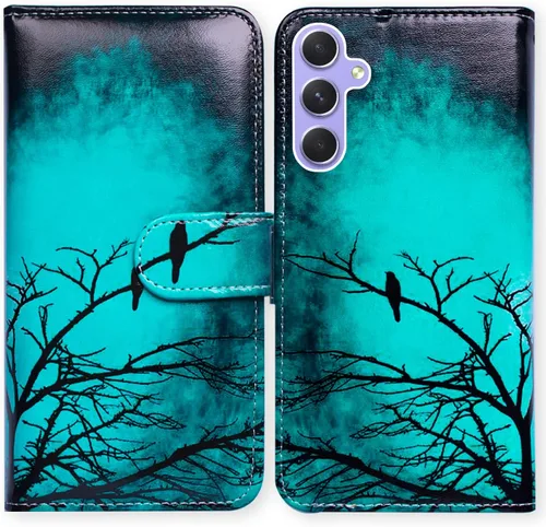 Bcov Funda para Galaxy A54, diseño de pájaro negro y verde con tapa para teléfono con ranura para tarjeta y soporte para Samsung Galaxy A54 5G