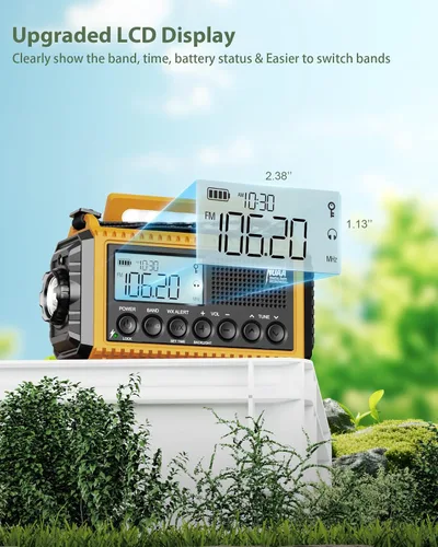 Miniatura 3 de Radio de emergencia, radio meteorológica NOAA con batería recargable de 12000 mAh, pantalla LCD, alerta automática, AM/FM/onda corta, SOS, puerto