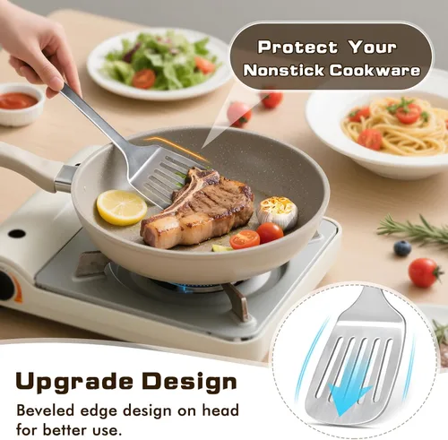 Miniatura 4 de Juego de 9 utensilios de cocina de acero inoxidable, herramientas de cocina de metal resistentes al calor, incluye espátula Wok sólida y ranurada