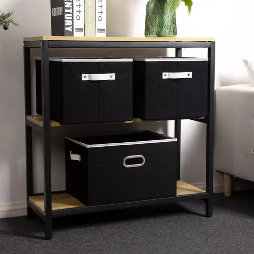 Miniatura 3 de PRANDOM Contenedores de almacenamiento plegables más grandes para clóset [5 unidades] cestas decorativas de tela de lino con asas de cuero y metal