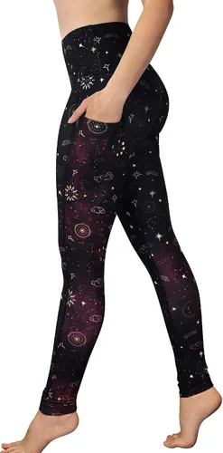 Comfy Yoga Leggings de yoga estampados con bolsillos para mujer, pantalones de yoga de cintura alta, suaves y ligeros leggings de entrenamiento