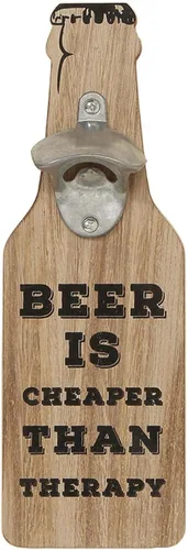 Americana Beer Is Cheap Than Therapy, placa de pared para abrebotellas, estilo silo, madera de panel plano, metal, 11 3/4 pulgadas de alto, colgador
