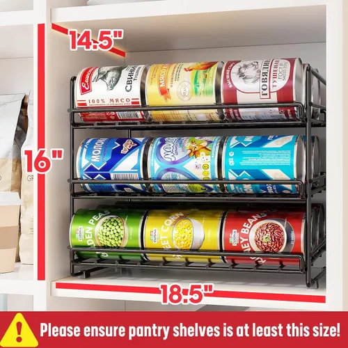 Miniatura 3 de SUFAUY Organizador de latas de 3 niveles para despensa, con capacidad para 36 latas, estantes de metal resistente para almacenamiento, color negro