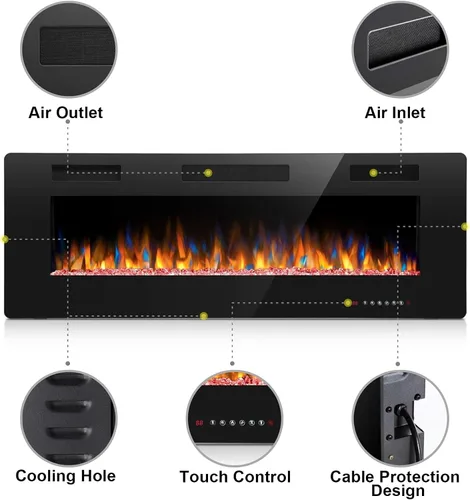 Miniatura 5 de Joy Pebble - Insertos de chimenea eléctrica de 50 pulgadas, chimenea eléctrica empotrada en la pared y montada en la pared 750/1500W, pantalla
