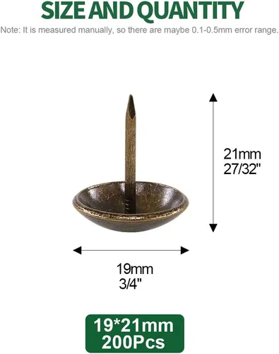Miniatura 2 de Keadic Juego surtido de 200 piezas de 3/4 pulgadas de diámetro, tachuelas de tapicería antiguas para muebles, clavos para muebles tapizados