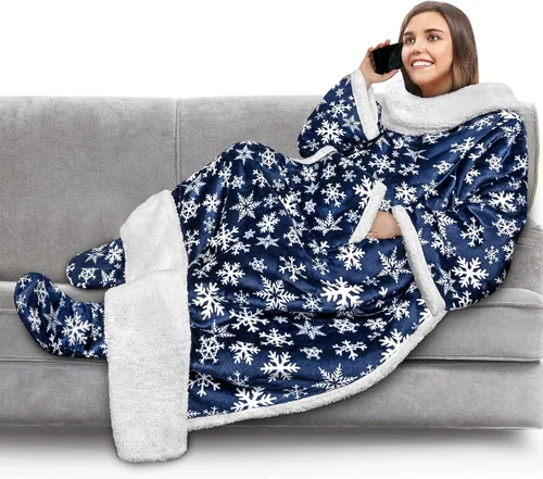 Miniatura 20 de PAVILIA Manta de forro polar con mangas, bolsillos para los pies para mujeres, hombres y adultos, manta de felpa para llevar, cálida manta