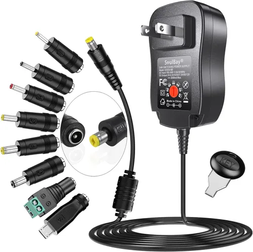 SoulBay Fuente de alimentación de 12 V, cargador universal de 24 W, ajustable a CC 9 V, 7.5 V, 6 V, 5 V, 4.5 V, 3 V, 12 voltios, 1A, 1.5 A, 2 A,