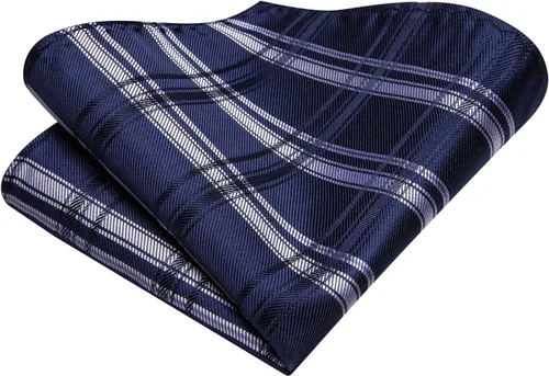 Miniatura 46 de Hi-Tie Corbata clásica de cachemira para hombre con pañuelo y gemelos a cuadros