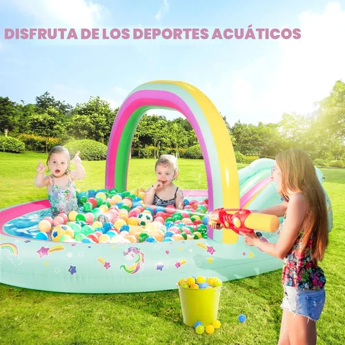 Miniatura 7 de SULIFEEL Centro de Juegos Inflable de Unicornio Arcoíris Piscina para Niños con Tobogán y Aspersor para Niños, 96"x59"x39" pulgadas Piscina