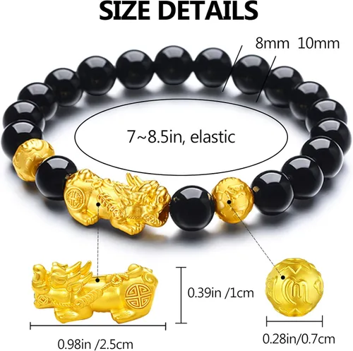 Miniatura 5 de EIELO Feng Shui Pixiu - Pulseras de buena suerte para hombres y mujeres, piedras preciosas naturales, energía curativa, obsidiana, pi, yao, dragón