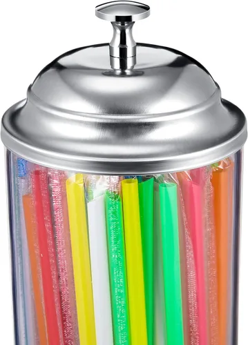 Miniatura 4 de Patelai Dispensador de popotes de 10.6 pulgadas y 200 popotes con tapa, transparente para organizador de encimera, cocina, bar, suministros
