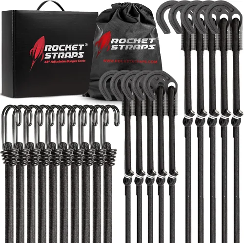 Miniatura 9 de Surtido definitivo de cuerdas elásticas para exteriores - Juego resistente de 12 cuerdas elásticas con ganchos doble J - Correas elásticas