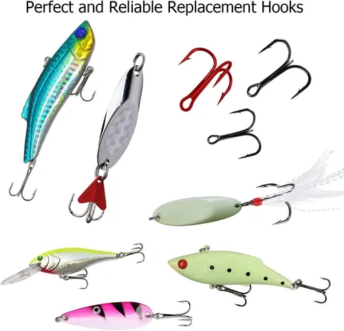 Miniatura 4 de Fishing Treble Hooks Kit, Sharp Replacement Treble Hooks for Lures Baits, High Carbon Steel Fishing Hooks with Stainless Steel Split Rings Set for