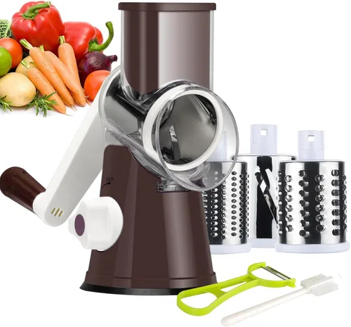 Miniatura 16 de Ourokhome rallador giratorio de queso con manivela manual, triturador de cocina con rebanador de mandolina de velocidad y raspador de hielo con Negro