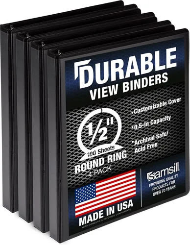 Miniatura 9 de Samsill Carpeta duradera de 0.5 pulgadas, fabricada en los Estados Unidos, carpeta transparente personalizable con anillos redondos, color negro