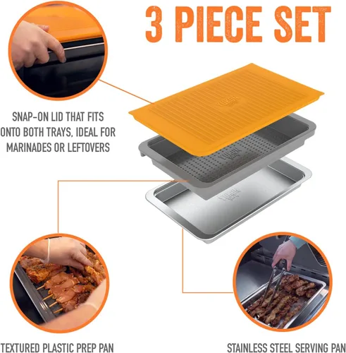 Miniatura 2 de Yukon Glory Prep 'N Serve - Juego de bandeja para preparar y servir BBQ con tapa + Plato para servir de acero inoxidable - Apilable, apto