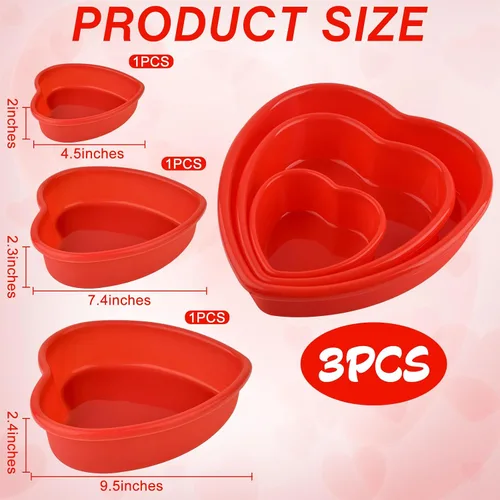 Miniatura 2 de Molde de silicona para pastel de 3 piezas, 5, 8, 10 pulgadas, molde antiadherente para pastel de queso, molde reutilizable de silicona de grado rojo