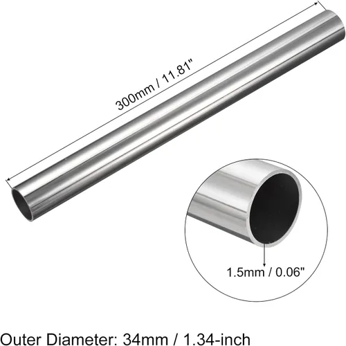 Miniatura 2 de uxcell Tubo de acero inoxidable 304, diámetro exterior de 34 mm x 1,5 mm de espesor de pared, 300 mm de longitud de tubería metálica para maquinaria