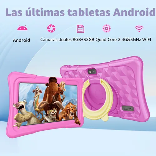 Miniatura 6 de aiprotablet Tableta para niños, tableta Android 15 de 7 pulgadas para niños, 8 GB+32 GB 1 TB expandir, tabletas de cuatro núcleos para niños Rosa