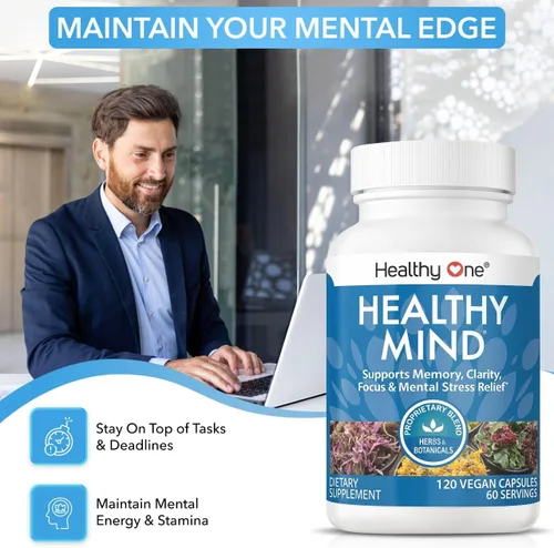 Miniatura 3 de Suplemento para la memoria Healthy Mind, para una mente sana y enfoque mental, 60 cápsulas, para mejorar la memoria, el enfoque y la concentración