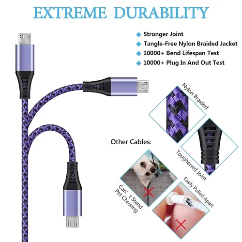 Miniatura 2 de Cable Micro USB, [4 unidades/3 pies] Cable de carga USB para Android macho a micro B, cable de datos de alta velocidad de carga Nylon trenzado