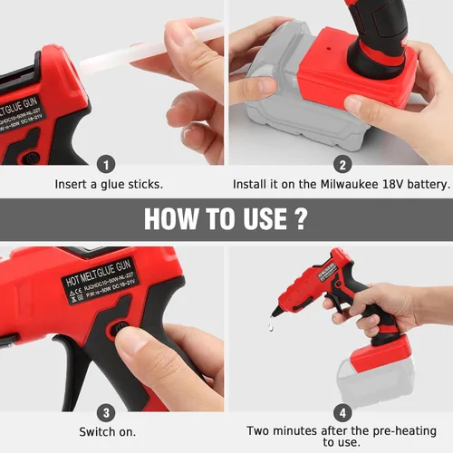 Miniatura 3 de LIVOWALNY Pistola de pegamento caliente inalámbrica compatible con batería Milwaukee de 18 V (solo herramienta), pistola de pegamento caliente y 30