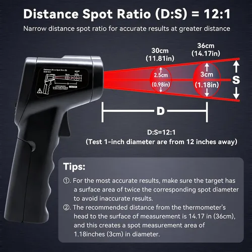 Miniatura 3 de Pistola de temperatura de termómetro infrarrojo (NO para humanos) -58℉~1022℉ (-50℃～550℃) Termómetro láser infrarrojo digital de lectura instantánea