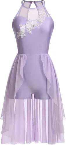 Miniatura 8 de Vestido de baile lírico para mujer, diseño de flor halter, disfraz de baile contemporáneo, vestido de ballet para adultos